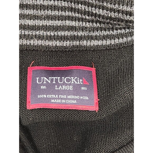 UNTUCKit Sweater Men's L Black‎ 1/4 Zip 100% Extra Fine Merino Wool Belguardo - Picture 4 of 6